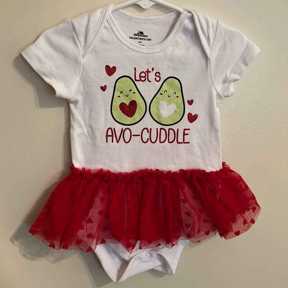 Valentines "Avo-Cuddle" Onesie w/ Red Tutu 12 mon